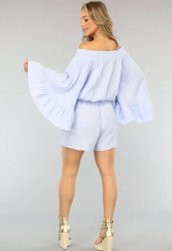Lichtblauwe Stretch Playsuit van Mousseline Stof
