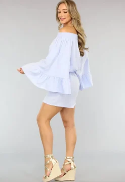 Lichtblauwe Stretch Playsuit van Mousseline Stof