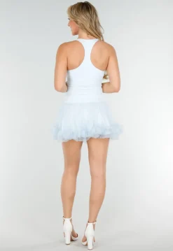 Lichtblauwe Stretch Sporttop met Vierkante Hals en Uitneembare Pads