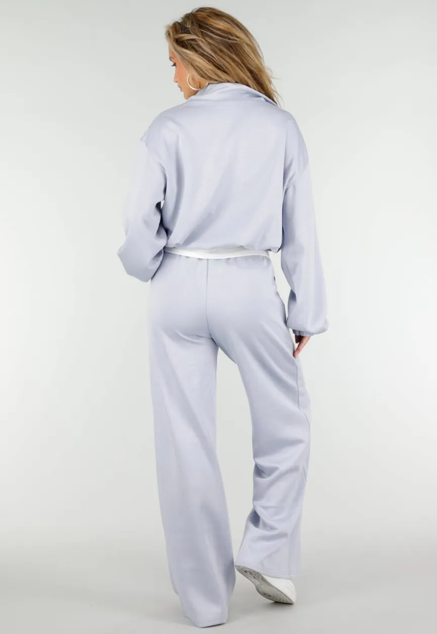 Lichtblauwe Sweater met Halve Rits en Elastische Boorden