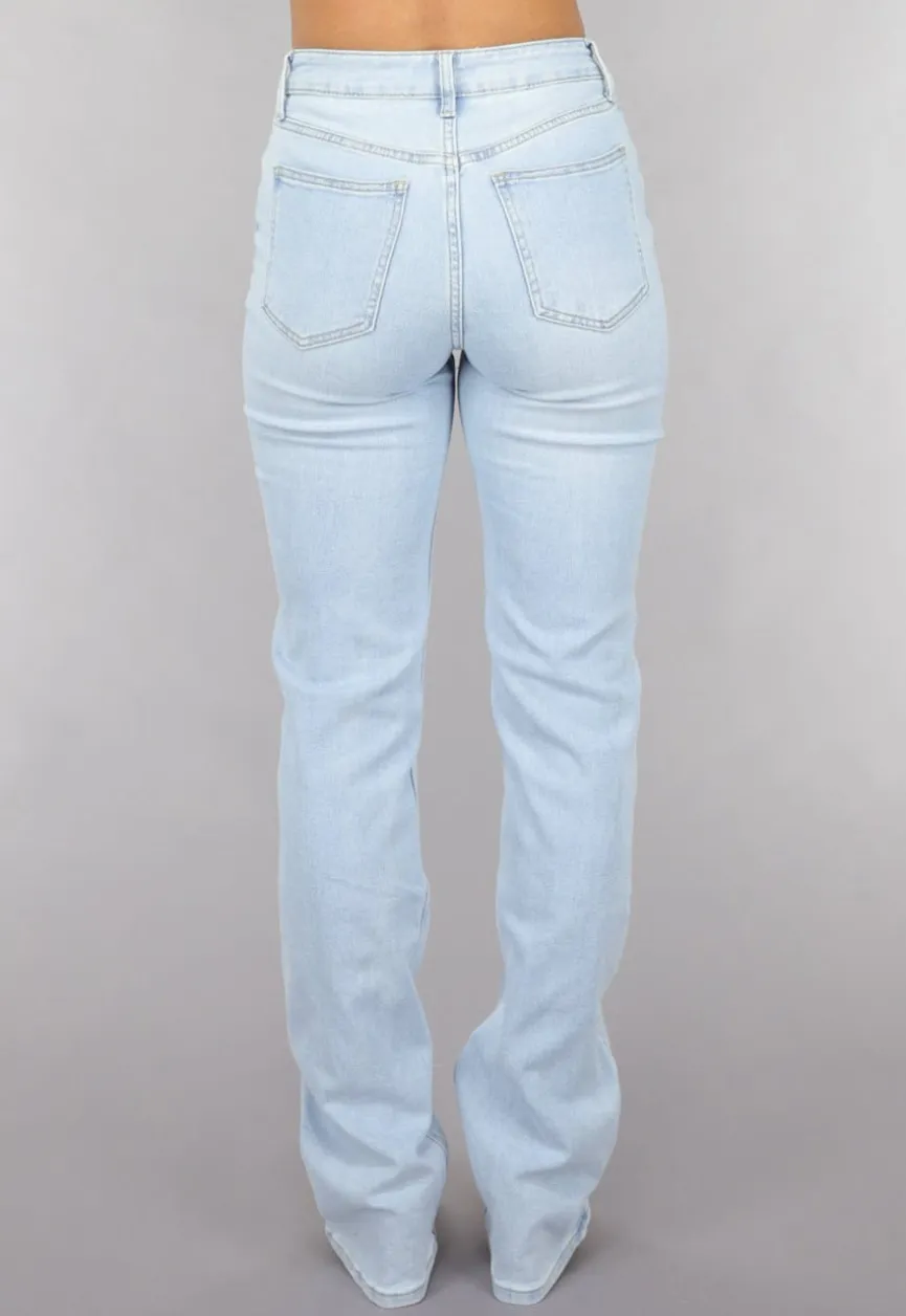 Lichtblauwe Tall Mid Waist Straight Leg Jeans