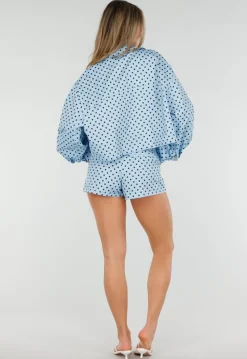 Lichtblauwe Tweedelige Polkadot Set met Jack en Short