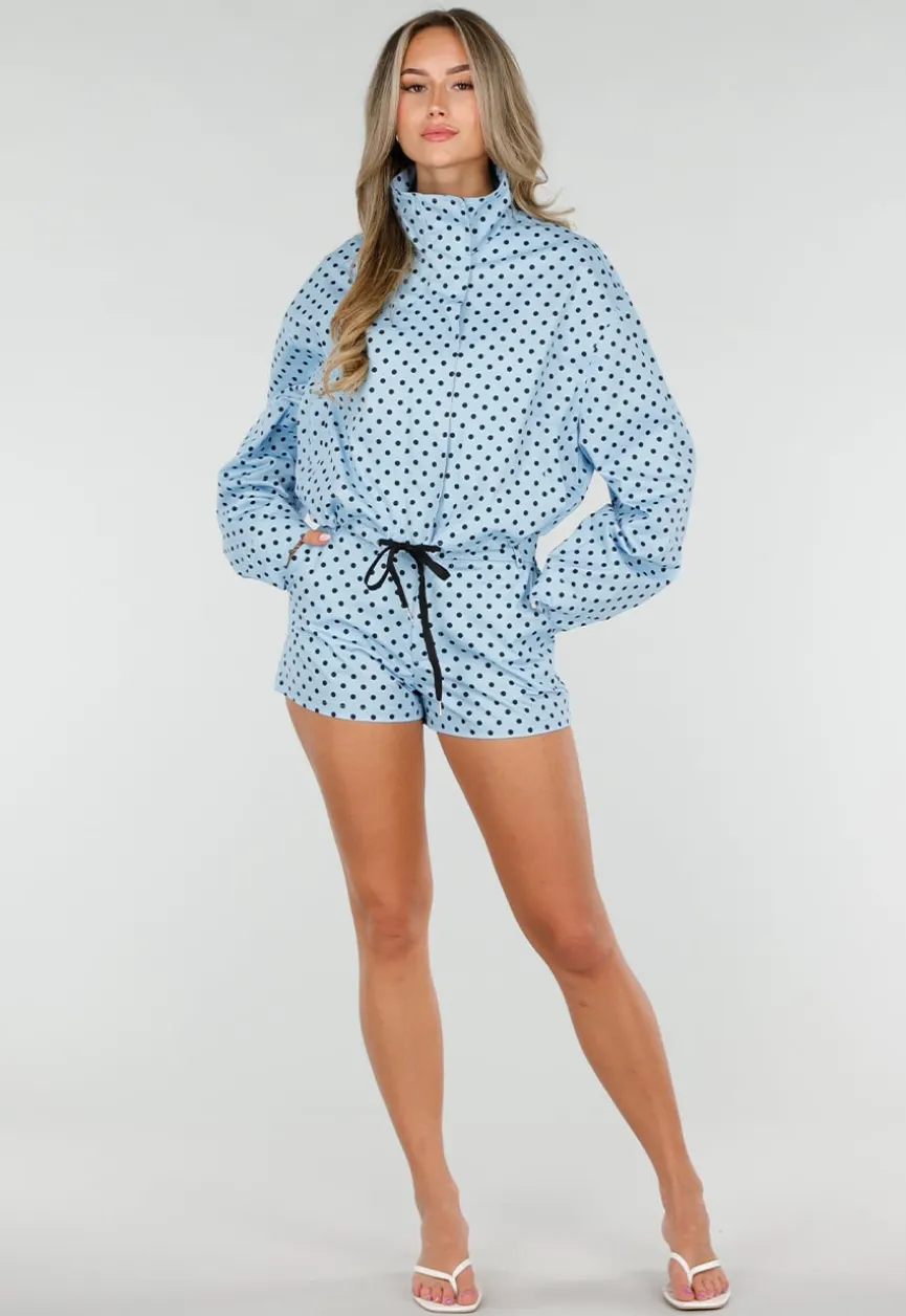 Lichtblauwe Tweedelige Polkadot Set met Jack en Short