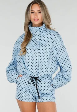 Lichtblauwe Tweedelige Polkadot Set met Jack en Short