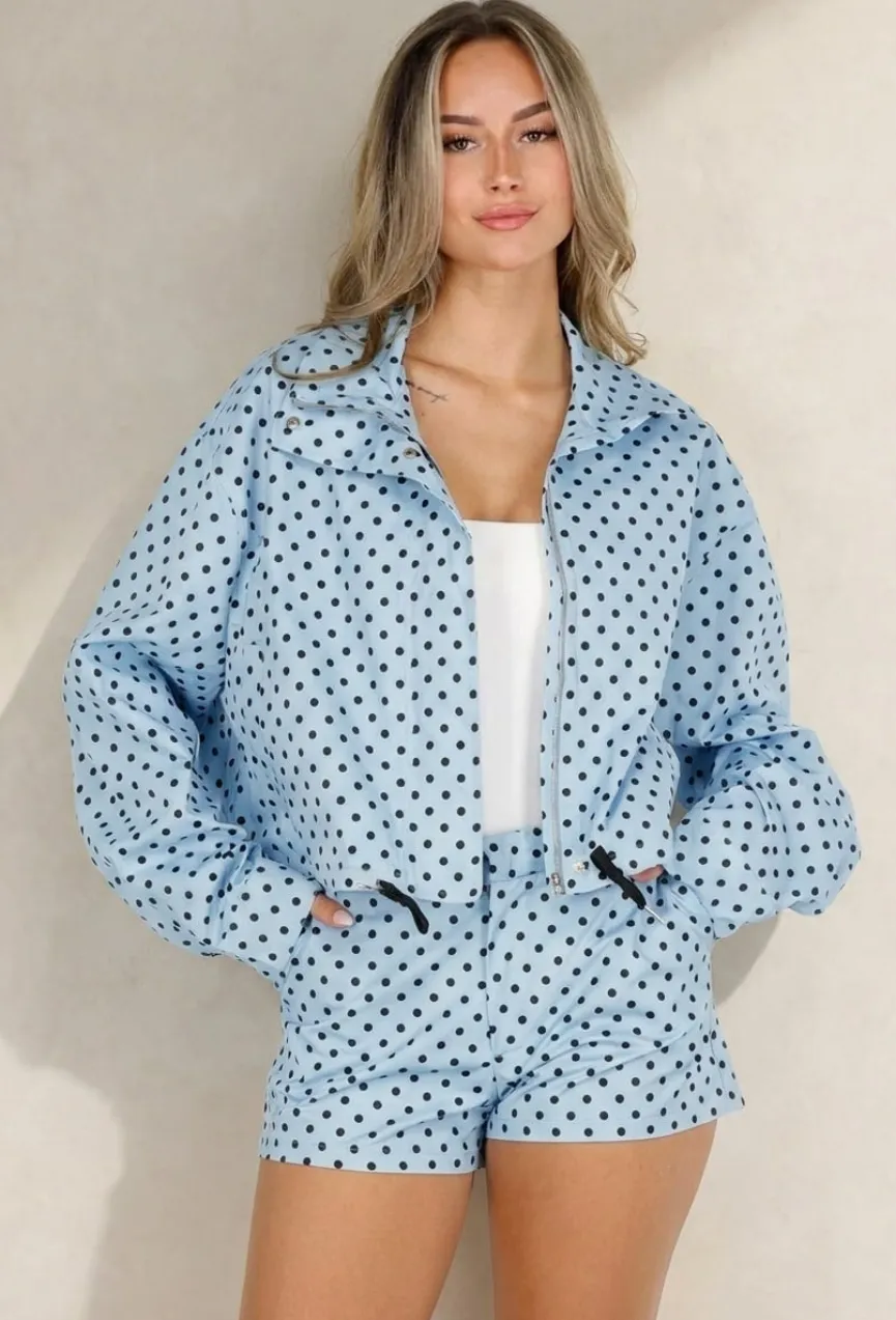 Lichtblauwe Tweedelige Polkadot Set met Jack en Short