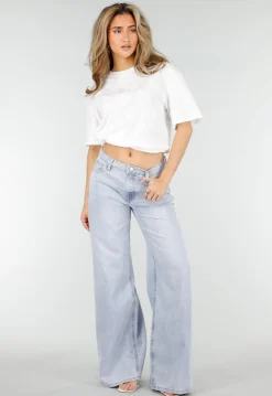 Lichtblauwe Wide Leg Jeans met Backprint en Stretch