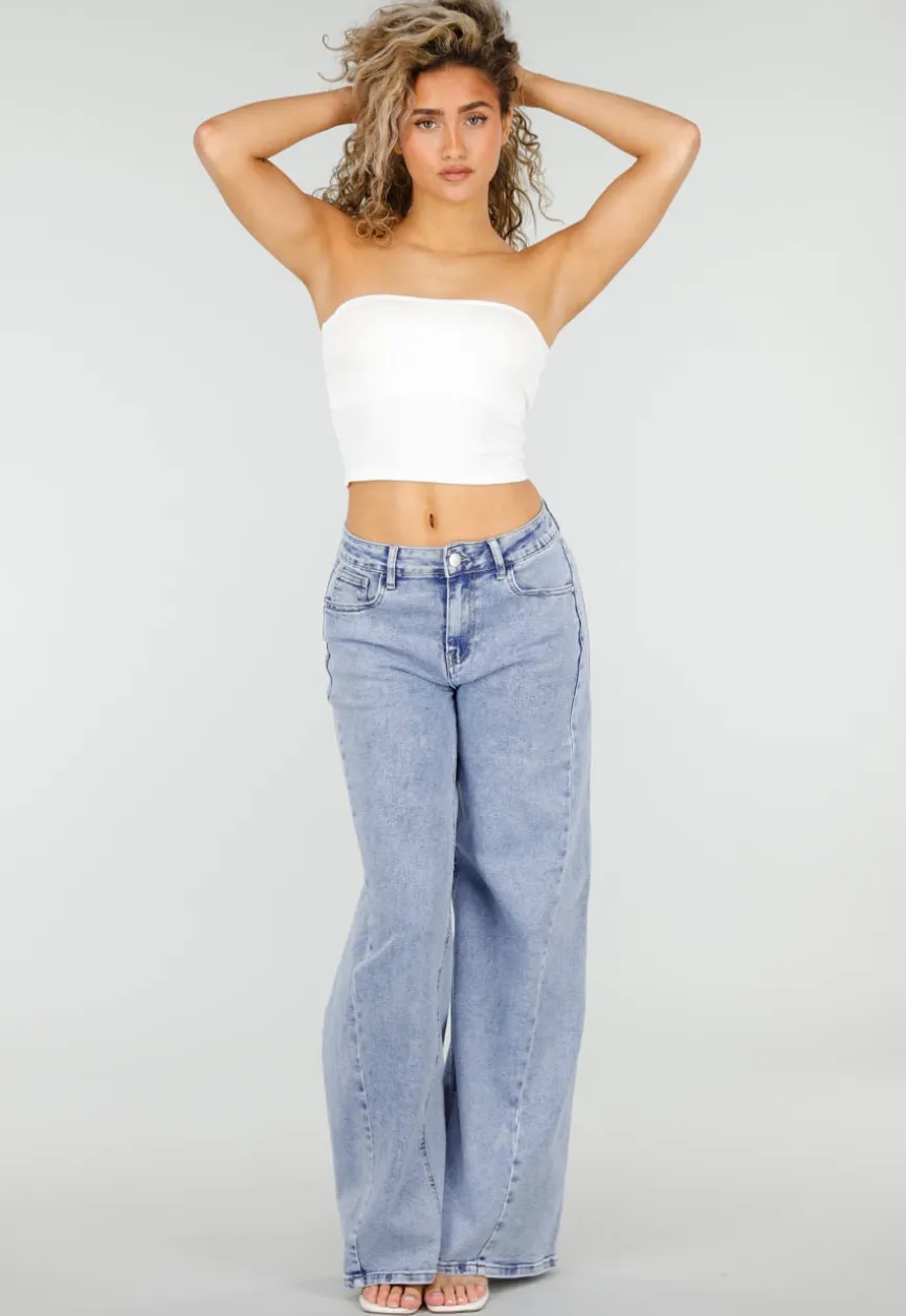 Lichtblauwe Wide Leg Jeans met Mid Waist