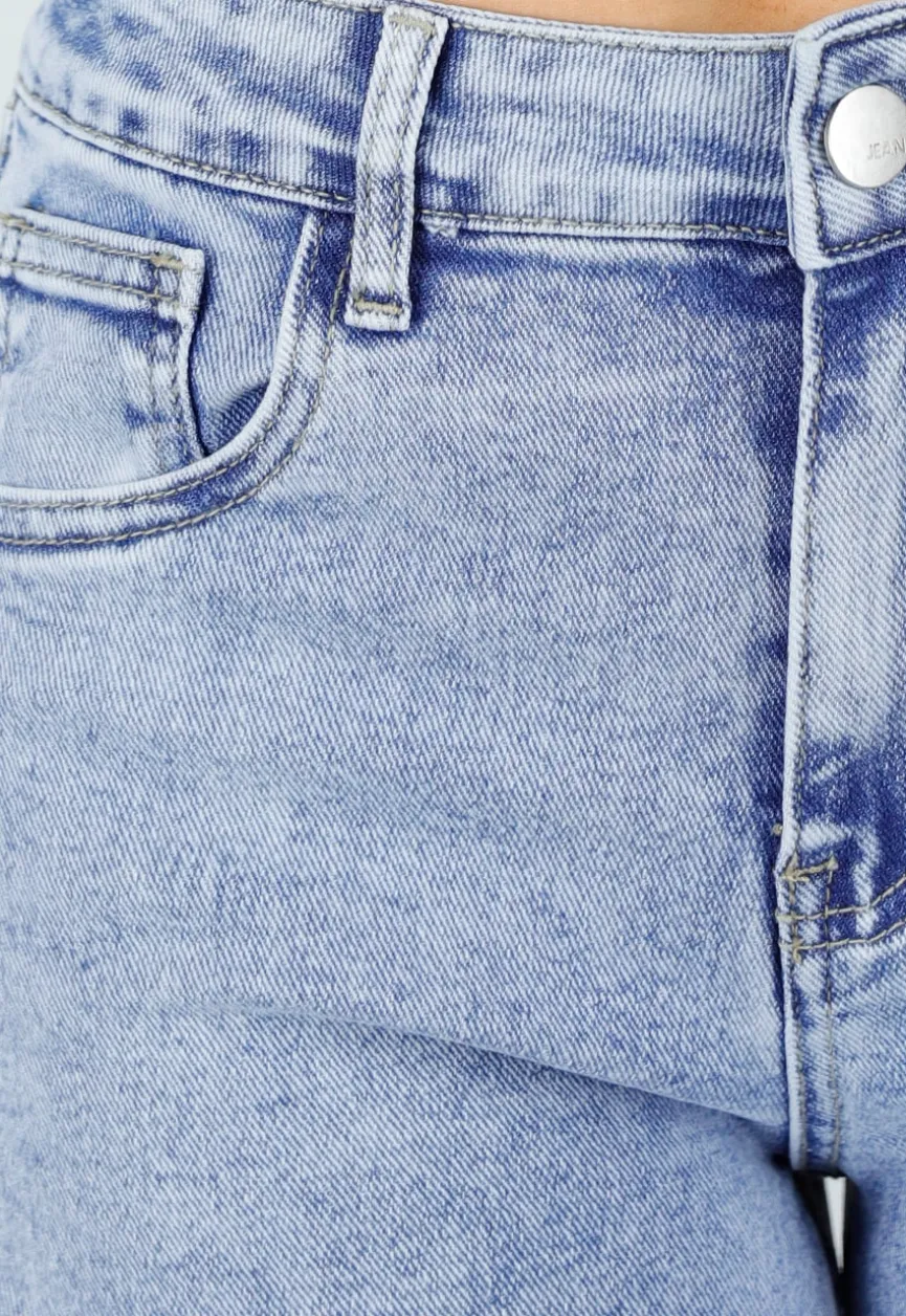Lichtblauwe Wide Leg Jeans met Mid Waist