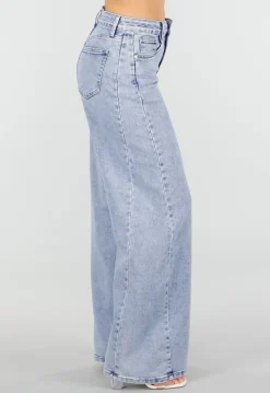 Lichtblauwe Wide Leg Jeans met Mid Waist