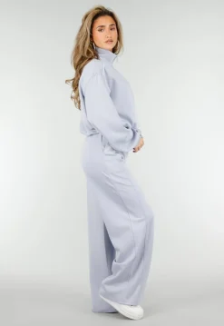 Lichtblauwe Wide Leg Joggingbroek met Elastische Taille en Stretch