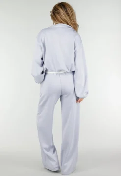 Lichtblauwe Wide Leg Joggingbroek met Elastische Taille en Stretch