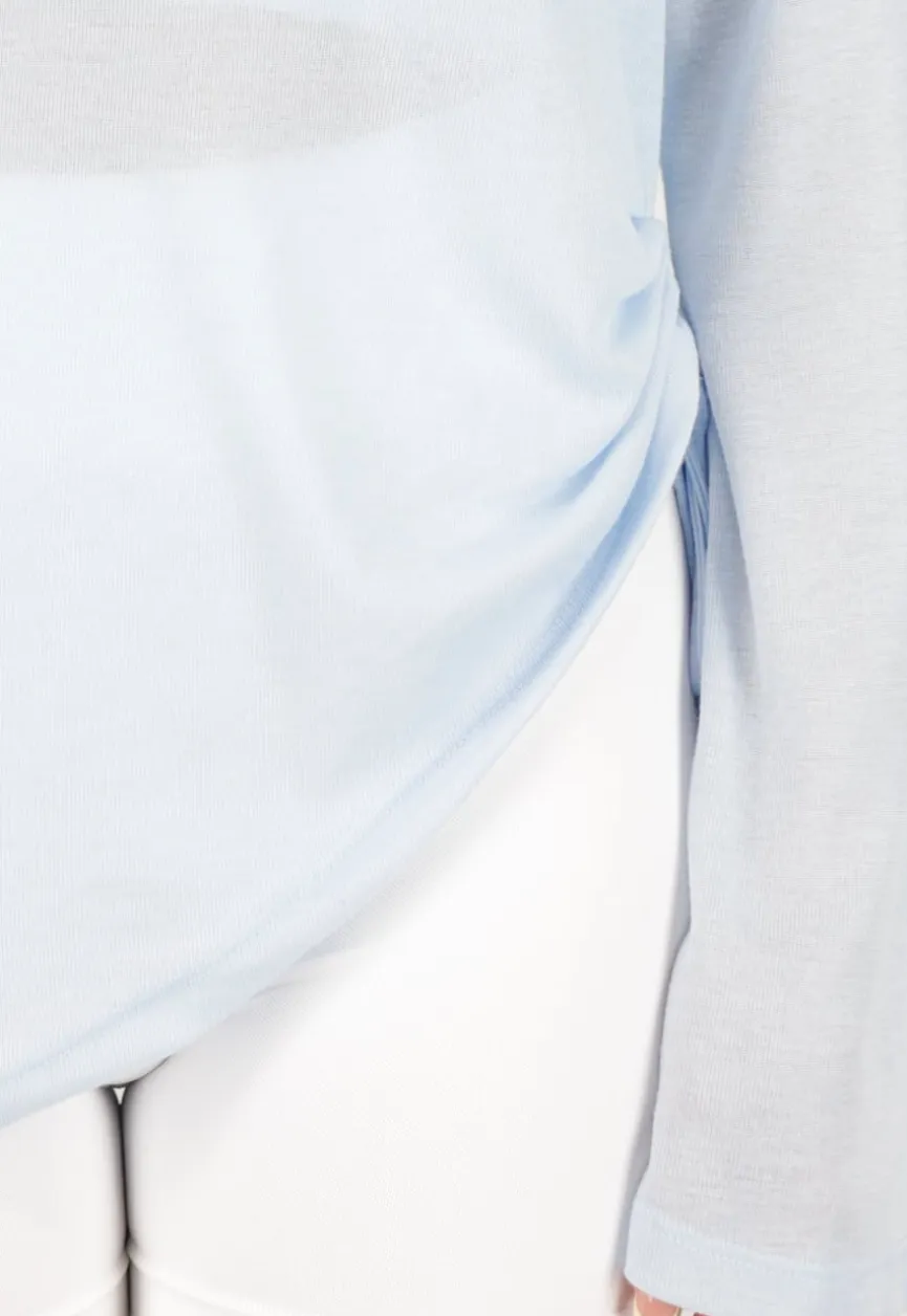 Lichtblauwe Zachte Longsleeve Top met Trekkoord en Wijde Mouwen