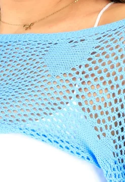 Lichtblauw Gehaakte Stretch Bolero met Hartjes en Lange Mouwen