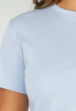 Lichtblauw Katoenen T-Shirt met Stretch, Korte Mouwen en Losvallende Pasvorm