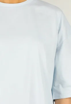 Lichtblauw Oversized T-Shirt met Korte Mouwen en Backprint