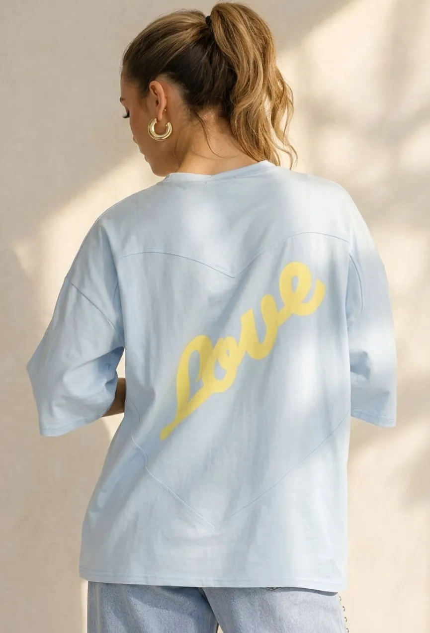 Lichtblauw Oversized T-Shirt met Korte Mouwen en Backprint
