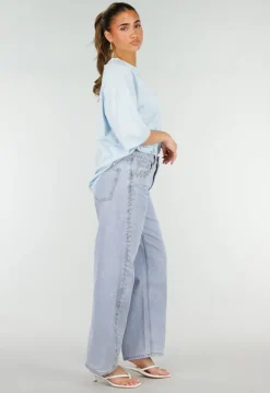 Lichtblauw Oversized T-Shirt met Korte Mouwen en Backprint