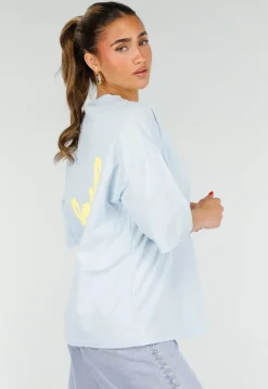 Lichtblauw Oversized T-Shirt met Korte Mouwen en Backprint