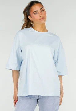 Lichtblauw Oversized T-Shirt met Korte Mouwen en Backprint