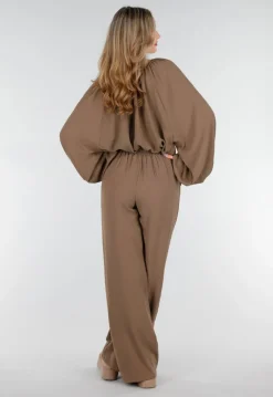 Lichtbruine Linnenlook Broek met Rechte Pijpen