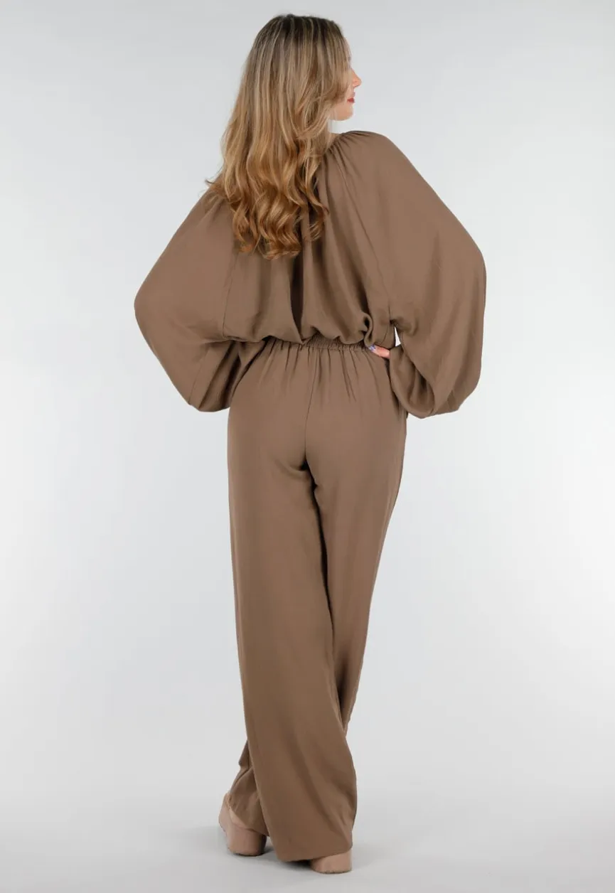 Lichtbruine Linnenlook Broek met Rechte Pijpen