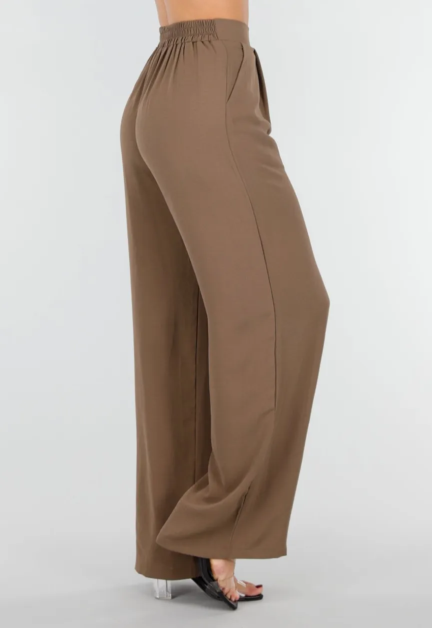Lichtbruine Linnenlook Broek met Rechte Pijpen