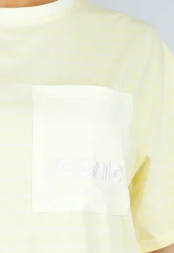 Lichtgeel Gestreept Oversized T-shirt met Iconic Opdruk