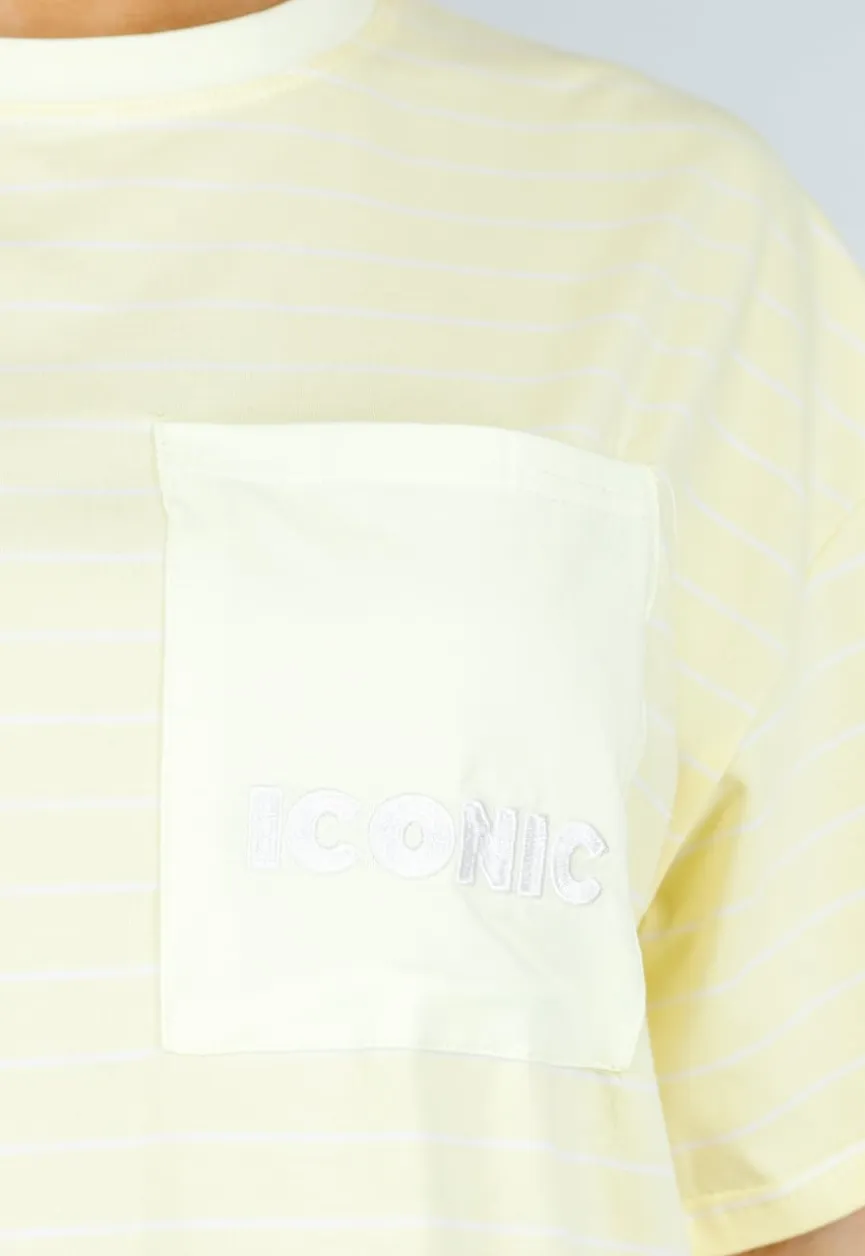 Lichtgeel Gestreept Oversized T-shirt met Iconic Opdruk