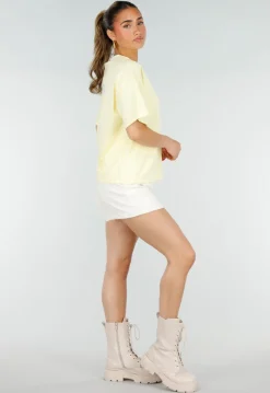 Lichtgeel Gestreept Oversized T-shirt met Iconic Opdruk