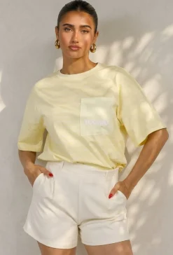 Lichtgeel Gestreept Oversized T-shirt met Iconic Opdruk