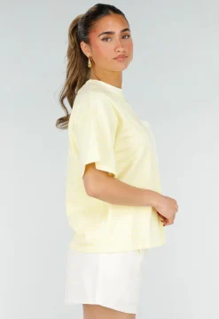 Lichtgeel Gestreept Oversized T-shirt met Iconic Opdruk