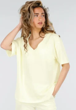 Lichtgeel V Hals T Shirt van Katoen