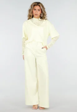 Lichtgeel V Hals T Shirt van Katoen