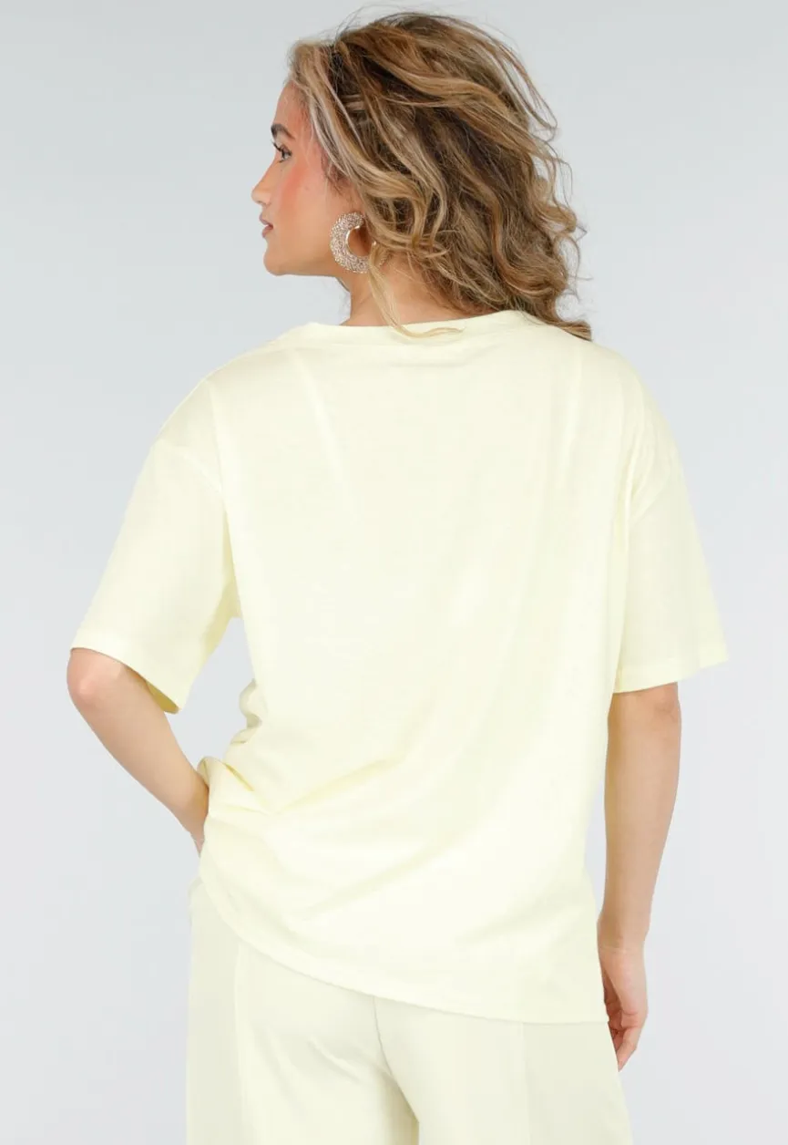 Lichtgeel V Hals T Shirt van Katoen