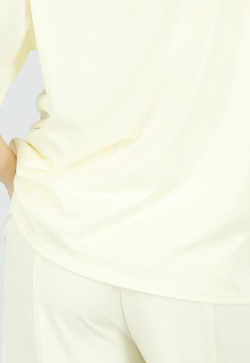 Lichtgeel V Hals T Shirt van Katoen