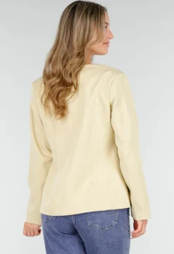Lichtgele Blazer met Getailleerde Pasvorm en Knoopsluiting
