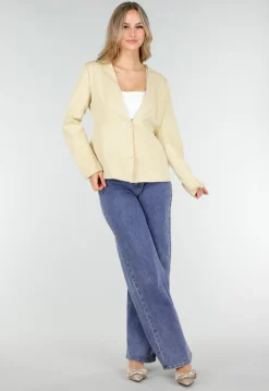 Lichtgele Blazer met Getailleerde Pasvorm en Knoopsluiting