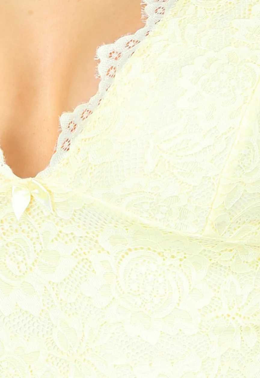 Lichtgele Kanten Stretch Top met V-hals