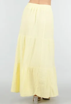 Lichtgele Mousseline Maxi Rok met Elastische Taille