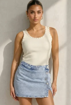 Lichtgele Rib Tank Top met Glitters en Aansluitende Pasvorm