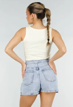 Lichtgele Rib Tank Top met Glitters en Aansluitende Pasvorm