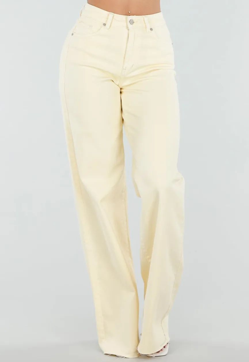Lichtgele Wide Leg Tall Stretch Jeans van Denim