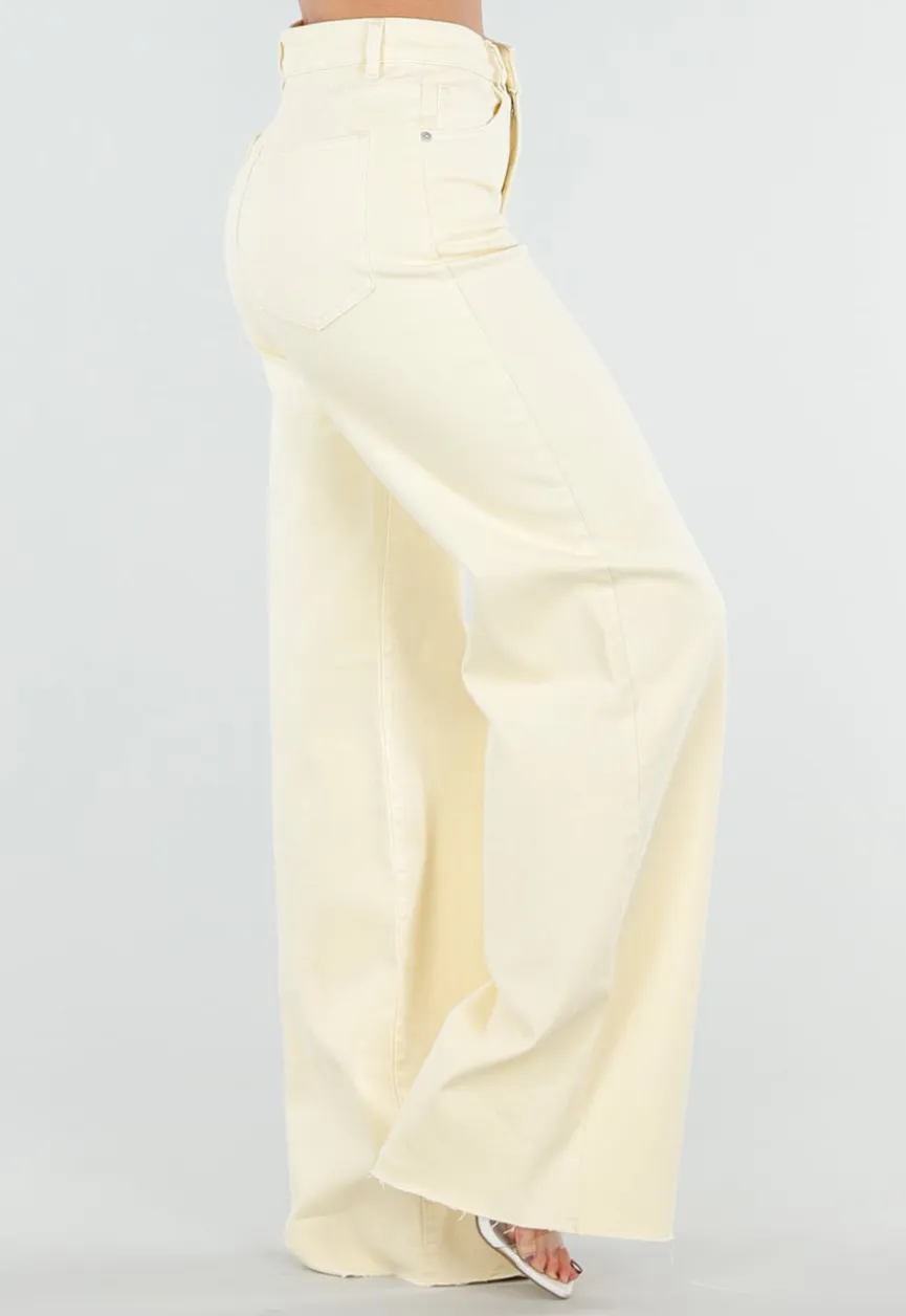 Lichtgele Wide Leg Tall Stretch Jeans van Denim