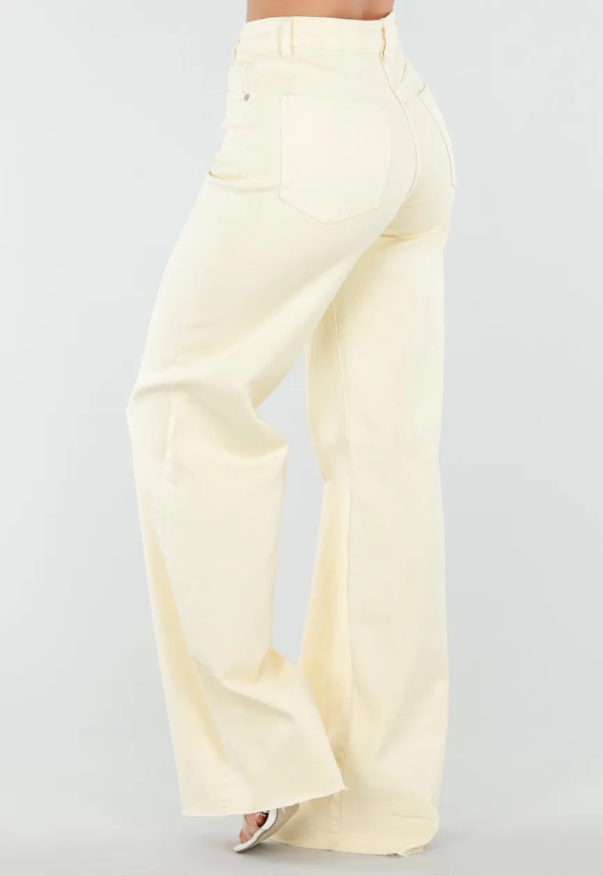 Lichtgele Wide Leg Tall Stretch Jeans van Denim