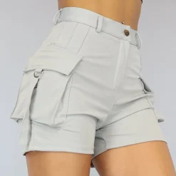 Lichtgrijs Cargo Short met Zilveren Details