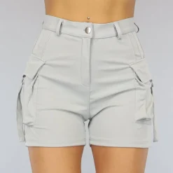 Lichtgrijs Cargo Short met Zilveren Details