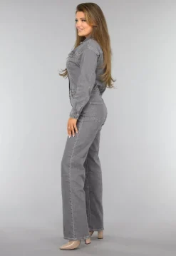 Lichtgrijze Denim Jumpsuit met Stretch