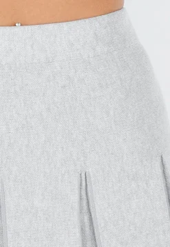 Lichtgrijze Geplooide Rok in Gebreide Stretchstof