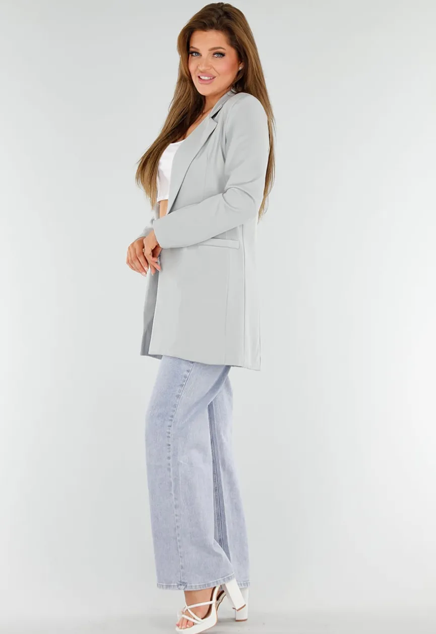 Lichtgrijze Halflange Stretch Blazer