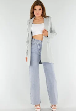 Lichtgrijze Halflange Stretch Blazer